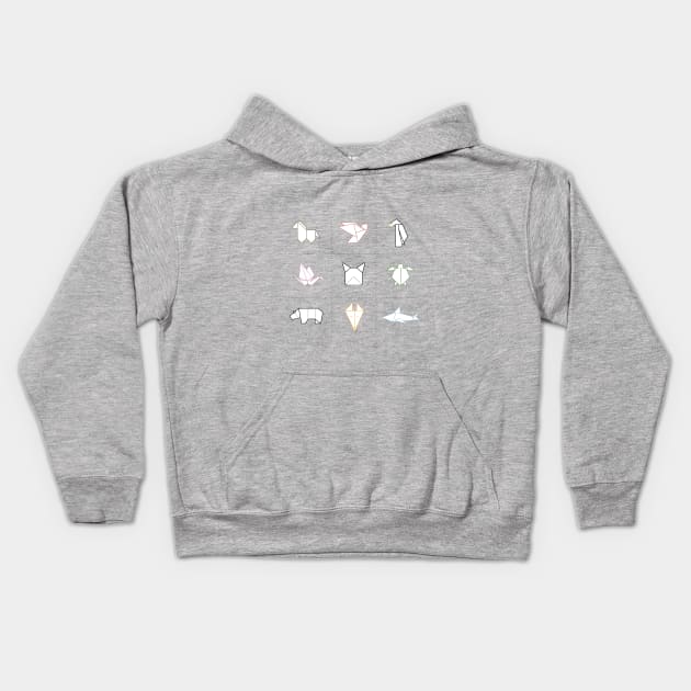 Minimalist Origami Animals Kids Hoodie by ontenno